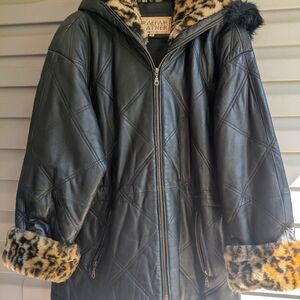 Black Jacket with Leopard Print Accents